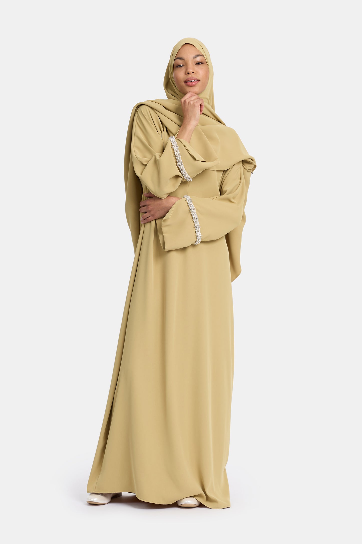 Pearl abaya - Golden green