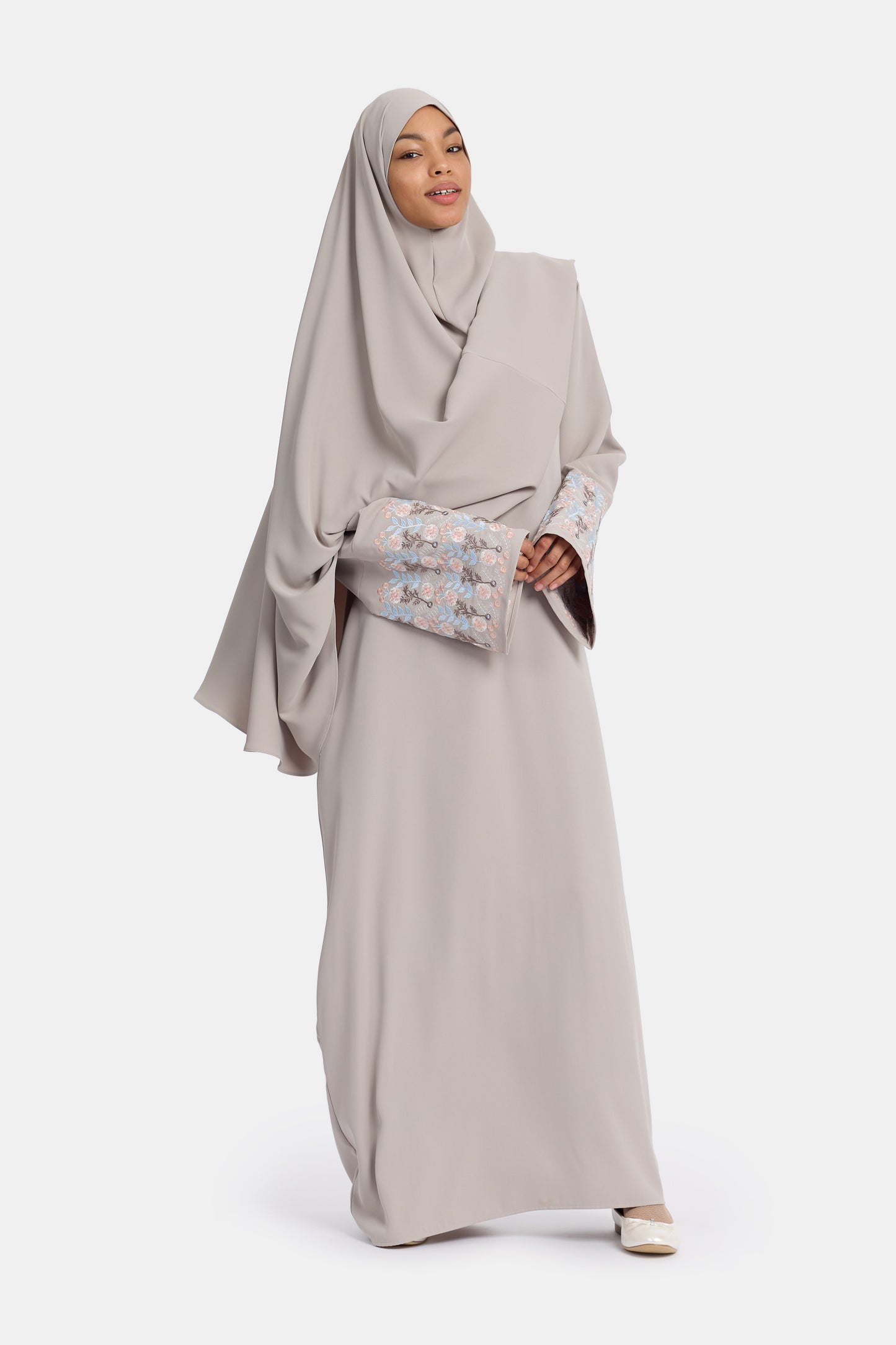 Khimar (Floral embroidery) - Stone