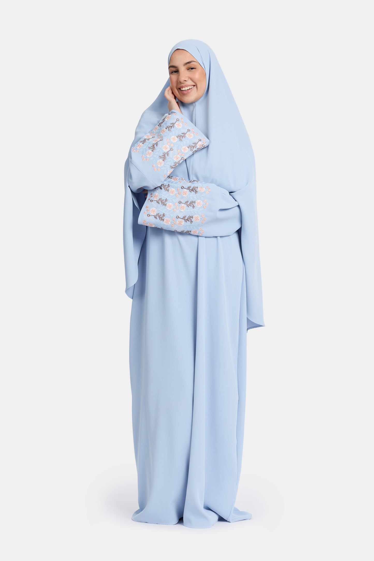 Floral embroidery abaya - Light blue