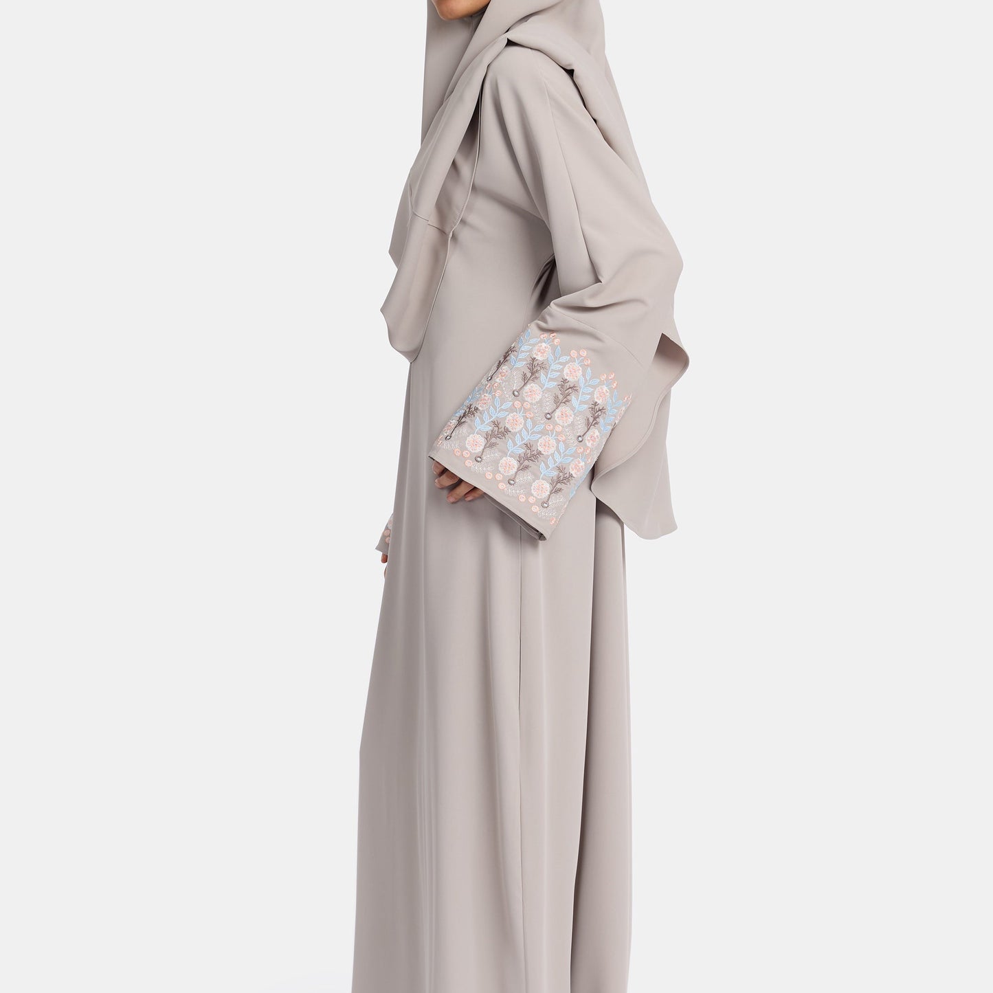 Floral embroidery abaya - Stone