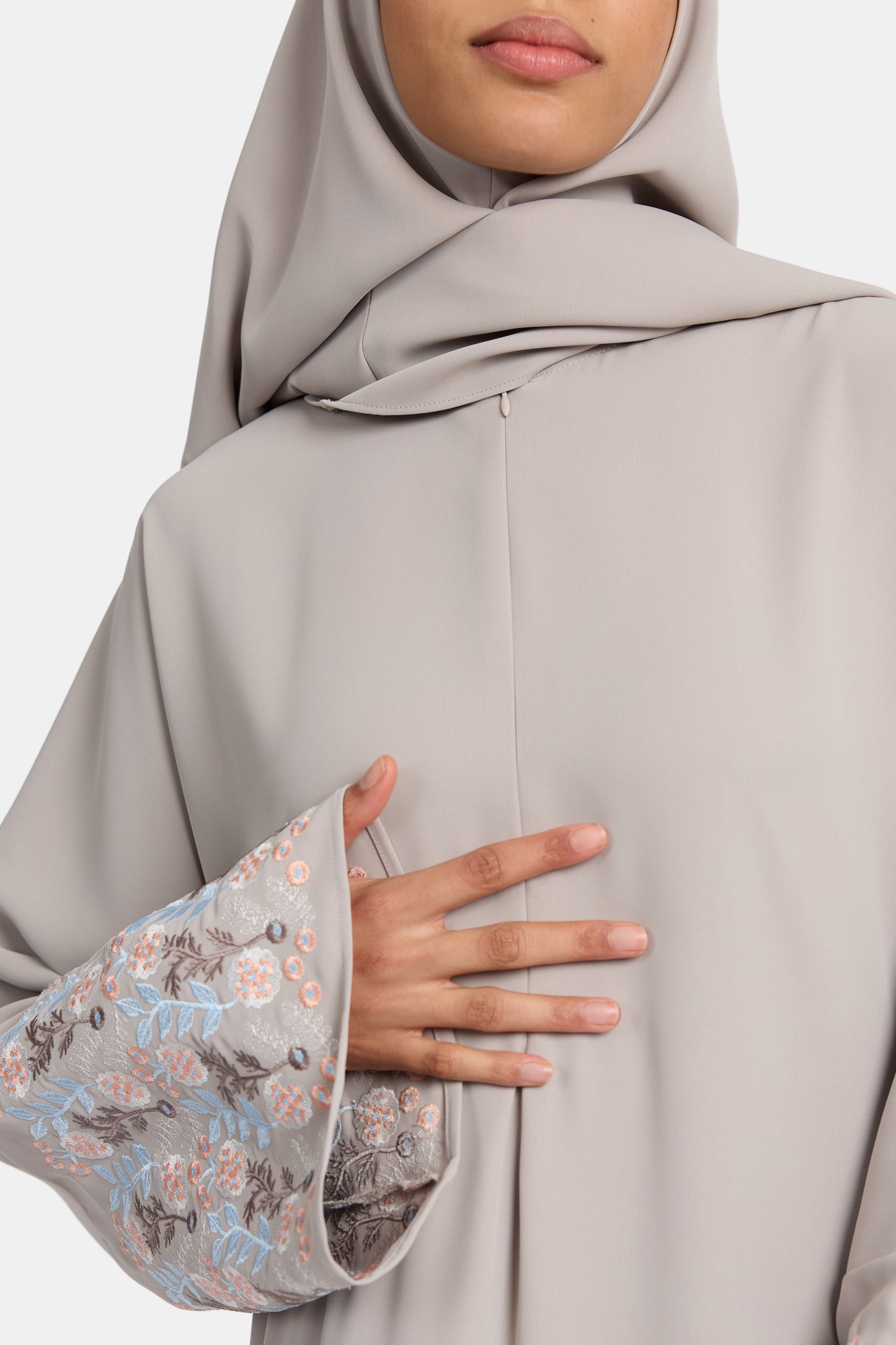 Floral embroidery abaya - Stone