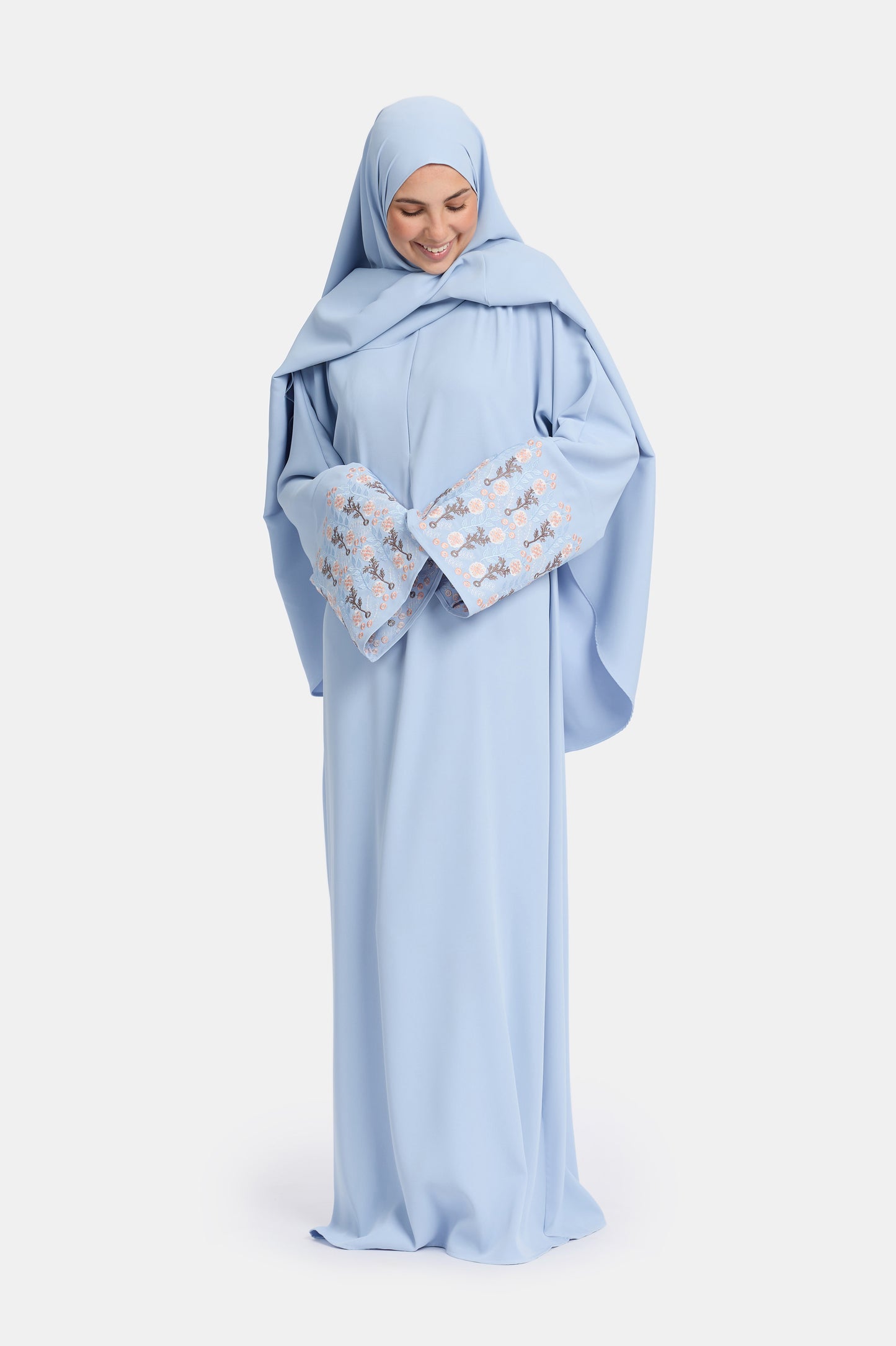 Floral embroidery abaya - Light blue