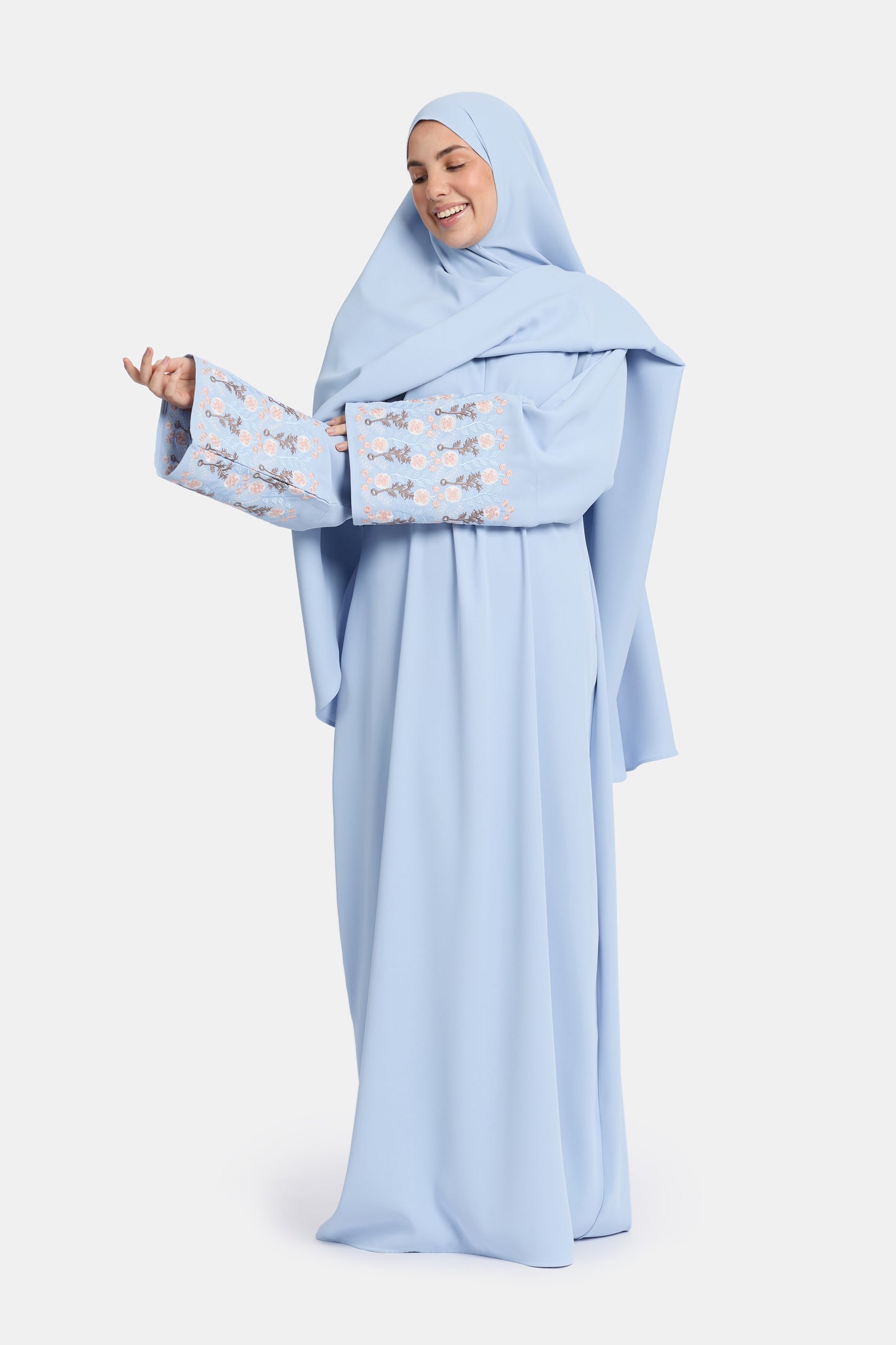 Floral embroidery abaya - Light blue