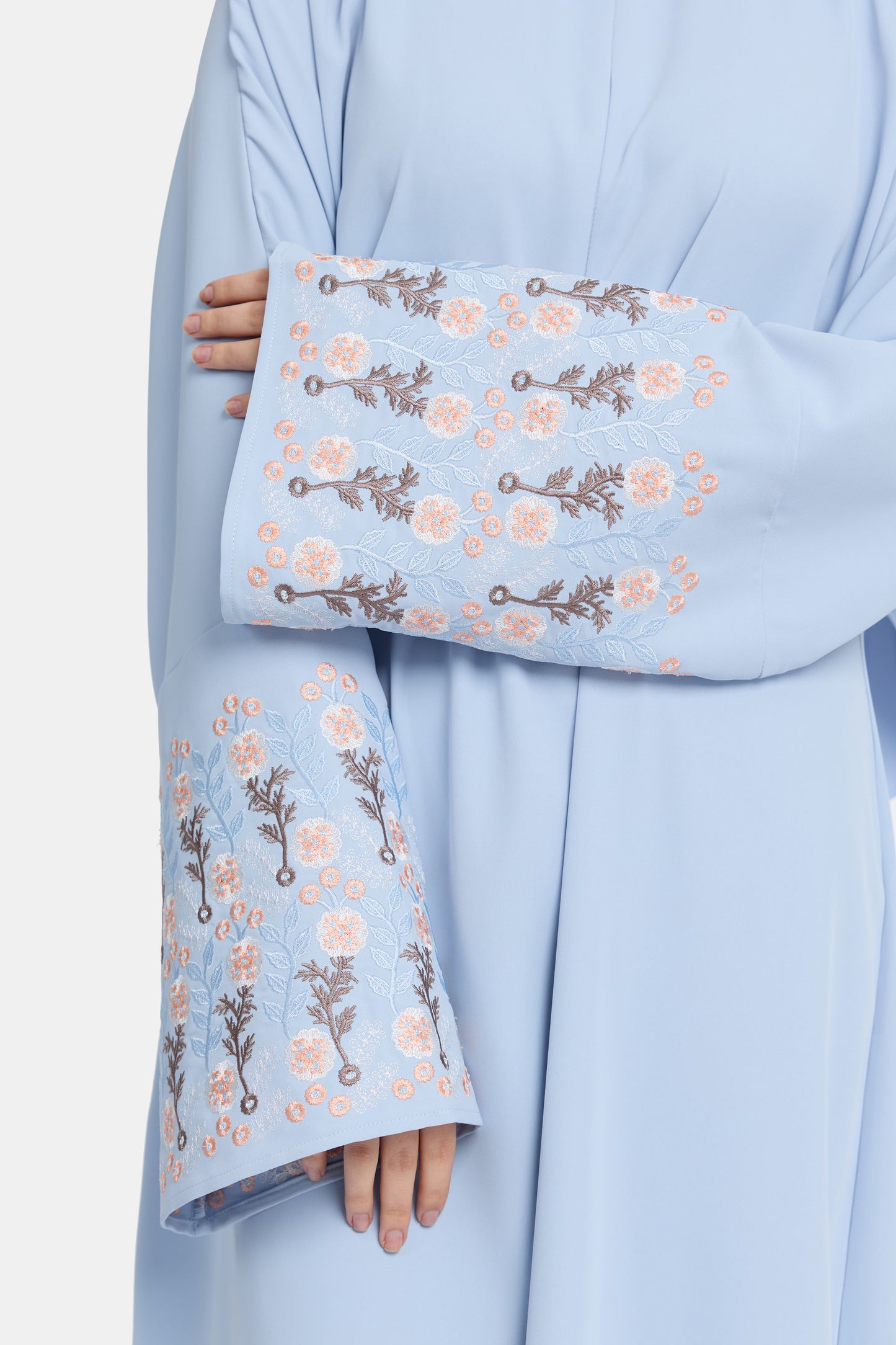 Floral embroidery abaya - Light blue