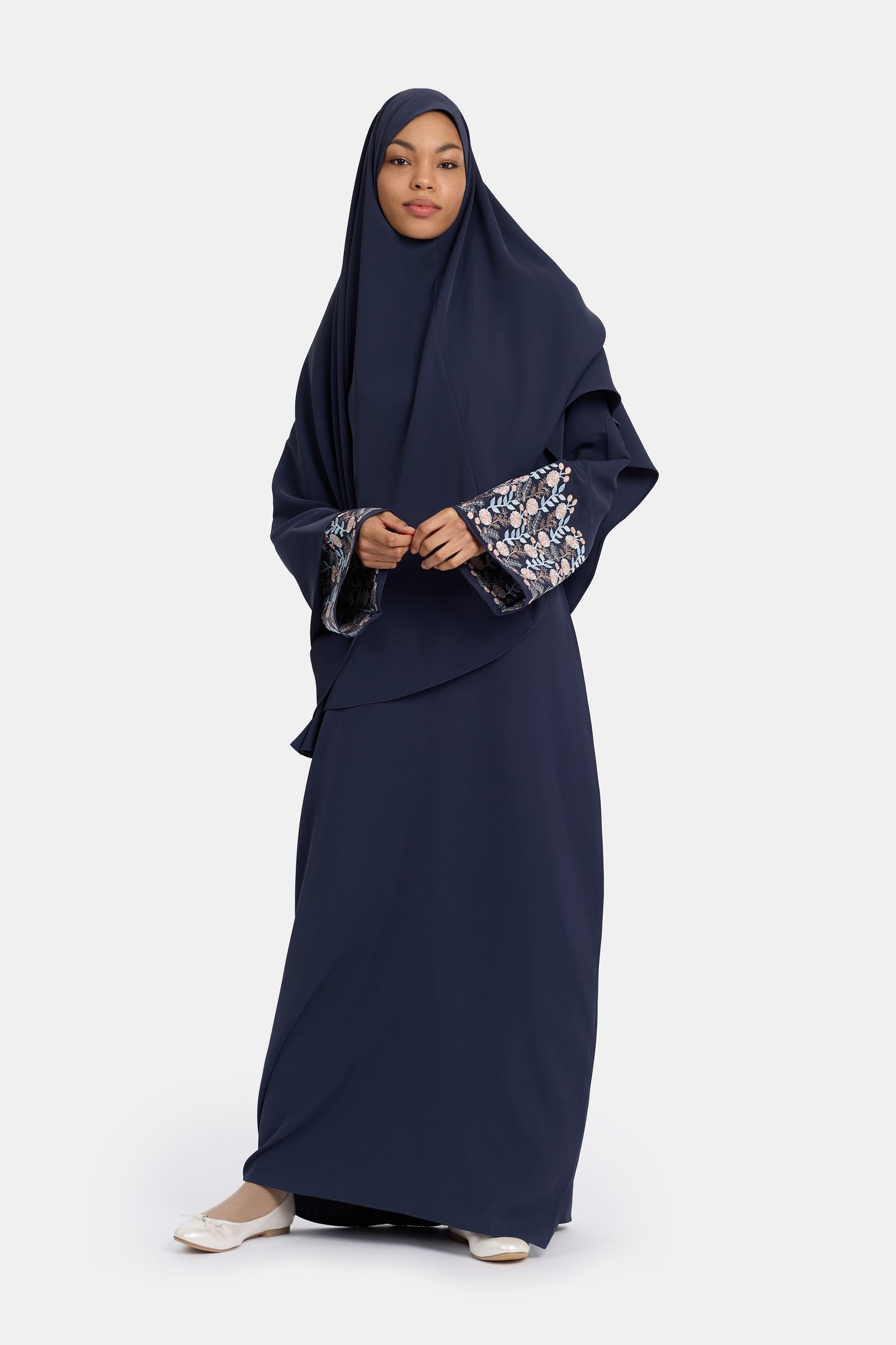 Floral embroidery abaya - Navy