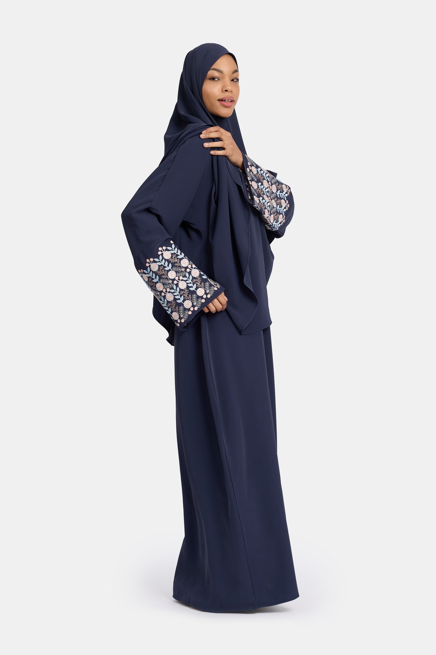 Floral embroidery abaya - Navy
