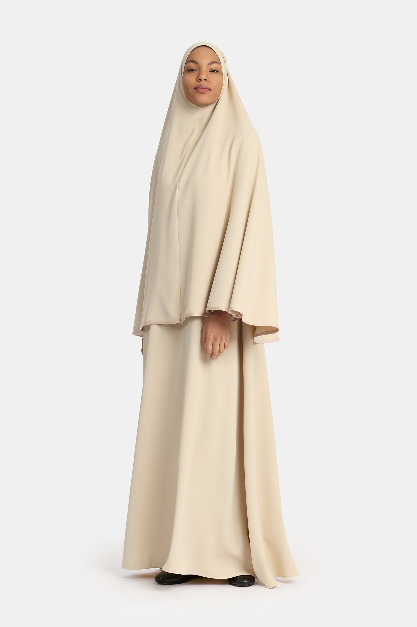 Satin Contour Abaya - Almond Cream