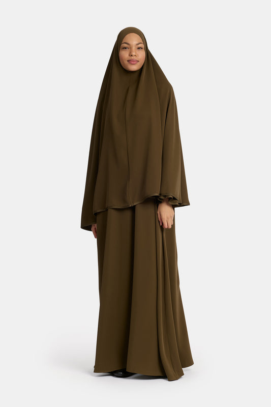 Satin Contour Khimar - Dark Umber