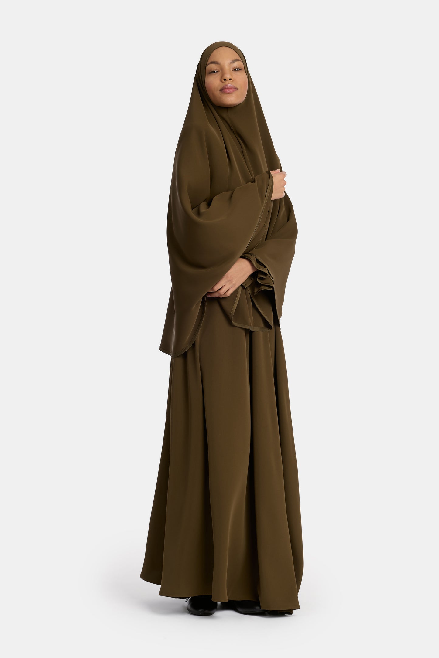 Satin Contour Abaya - Dark Umber