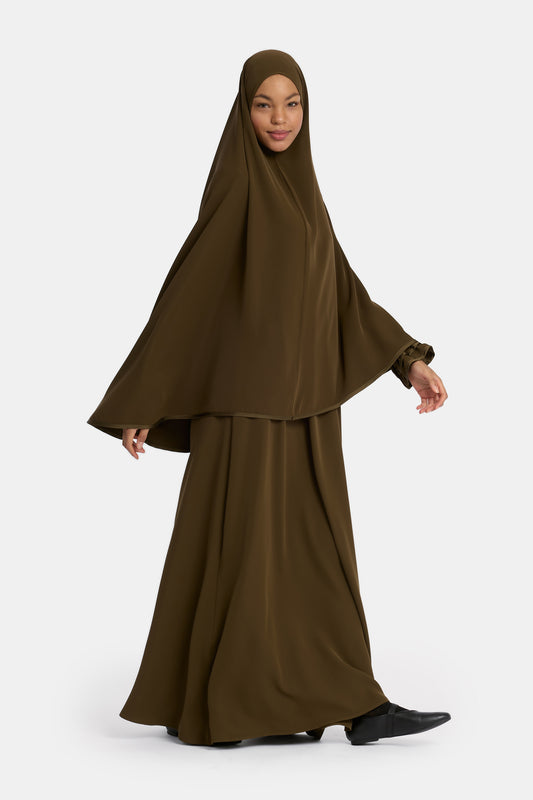 Satin Contour Abaya - Dark Umber
