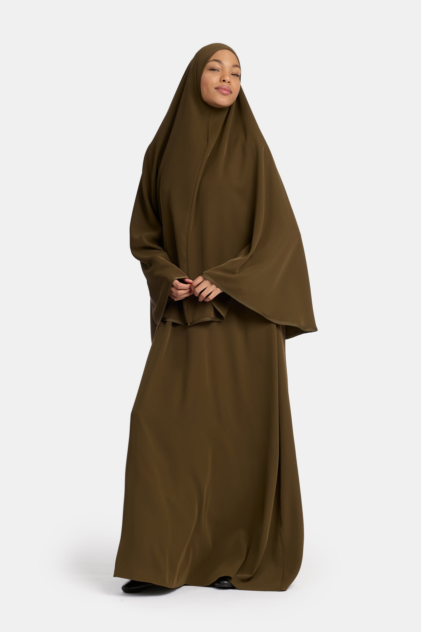 Satin Contour Abaya - Dark Umber