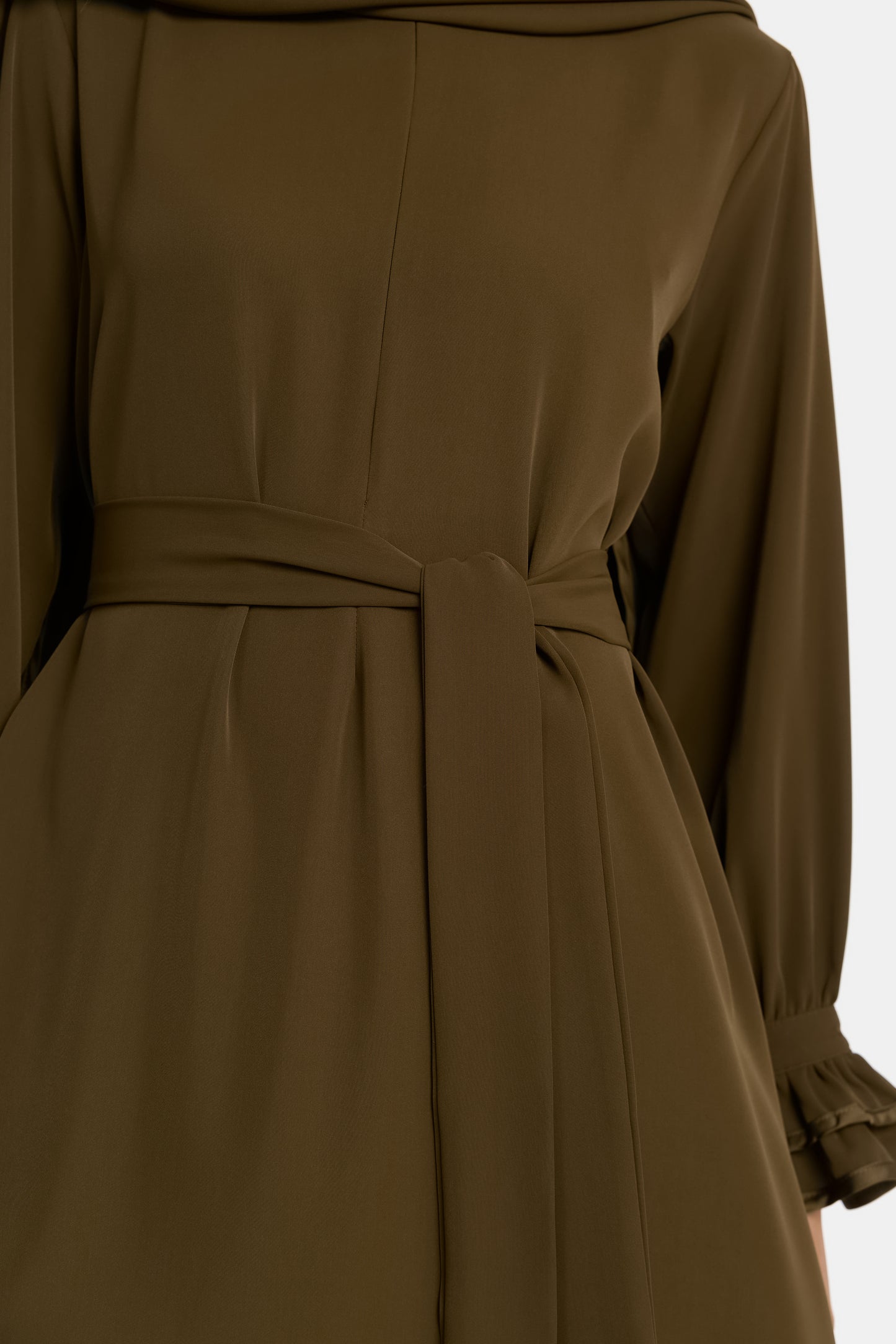 Satin Contour Abaya - Dark Umber