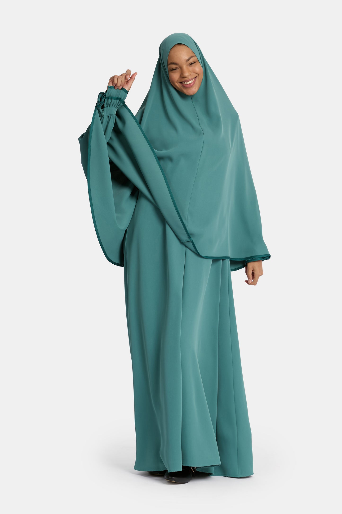 Satin Contour Abaya - Pure Teal