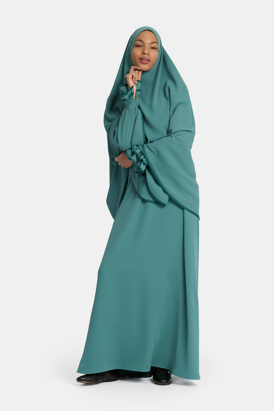 Satin Contour Abaya - Pure Teal