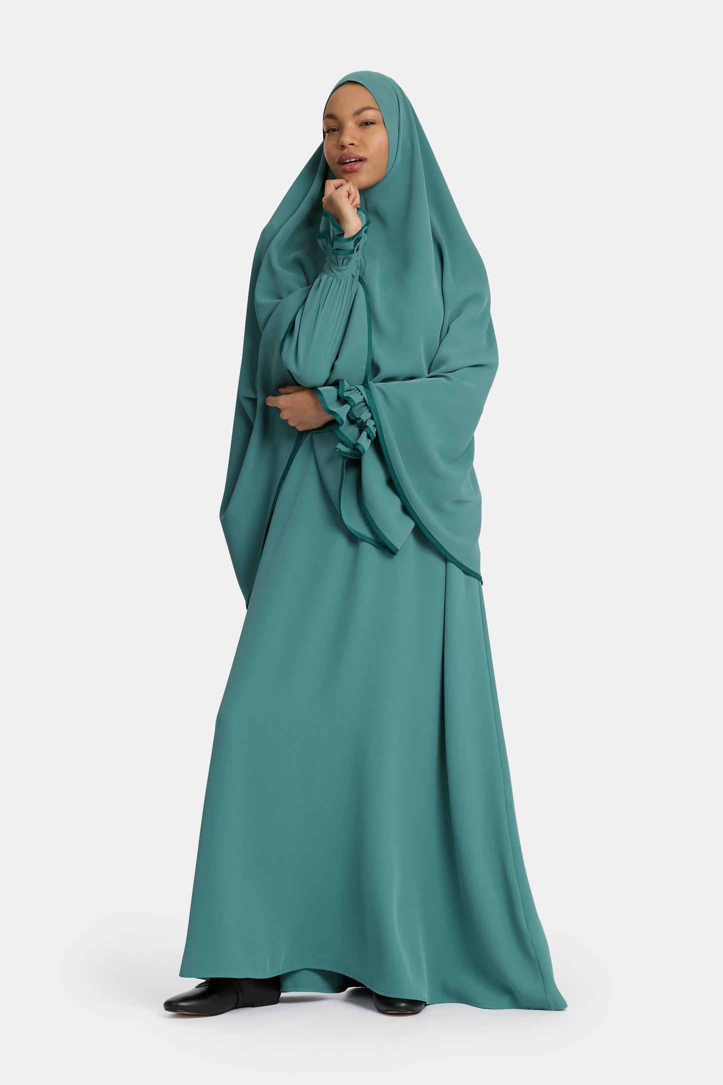 Satin Contour Abaya - Pure Teal