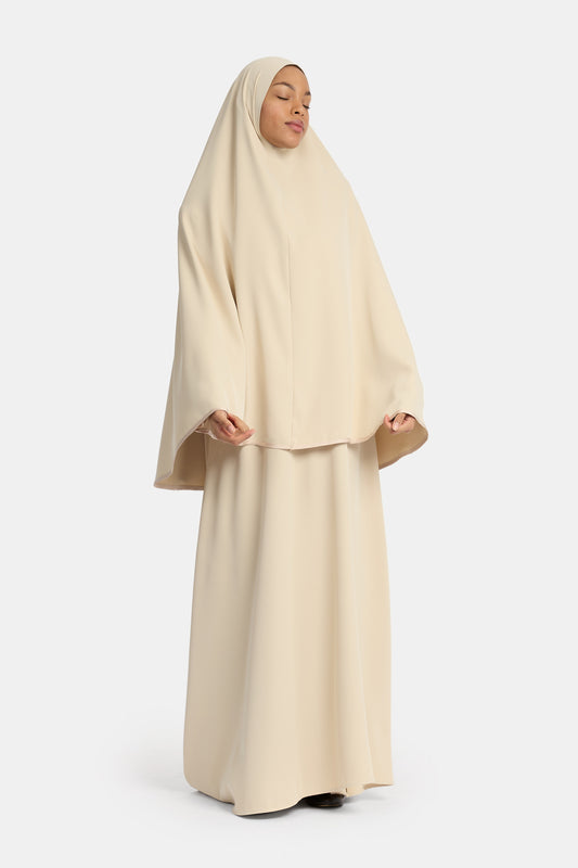 Satin Contour Khimar - Almond Cream