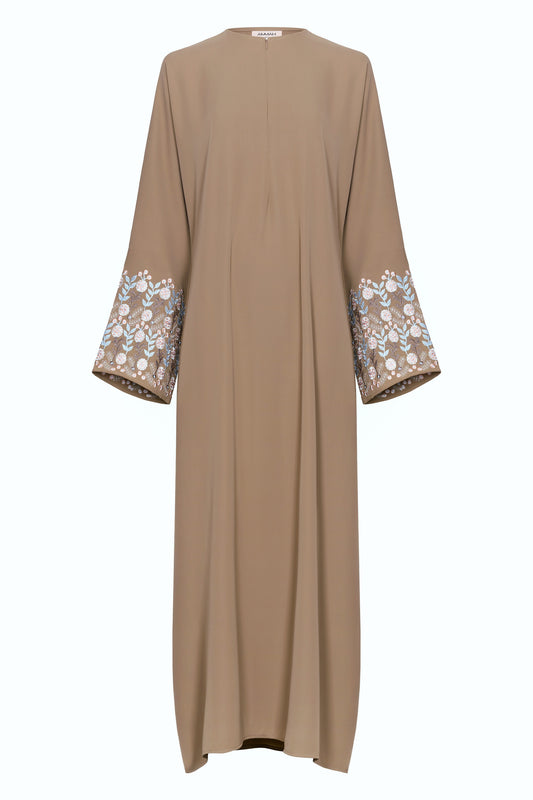 Floral embroidery abaya - Mocha